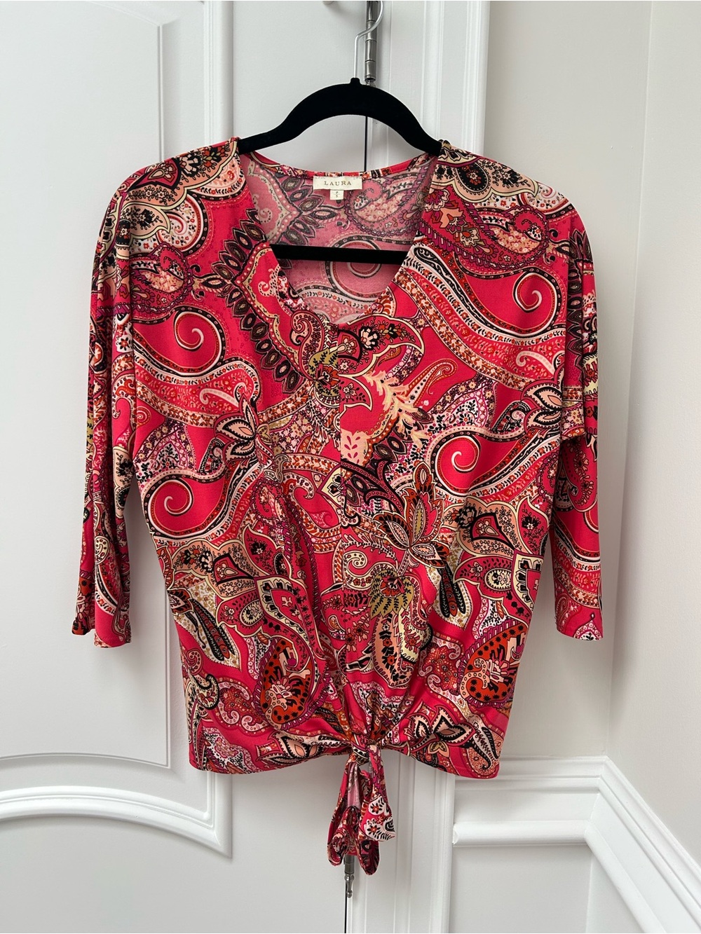 Laura Pink Paisley Tie-Front Blouse